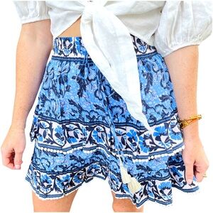 New James Ascher (Bindu) $136 Block Print Alena / Celeste Ruffle Skirt XS NWT